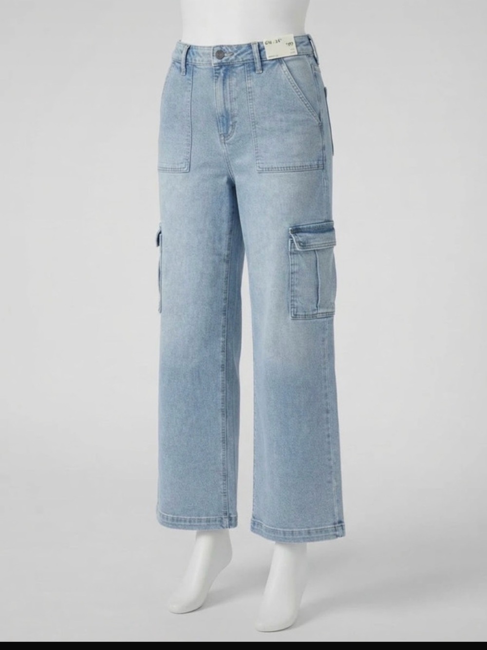 Light Wash Wide-Leg Cargo Jeans for Women